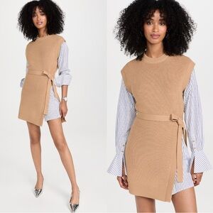 SIMKHAI Shai Belted Crewneck Mini Dress in Camel